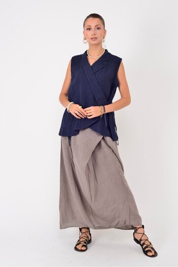 Park Moda 14987 Crocheted Detail Sleeveless Linen Blouse