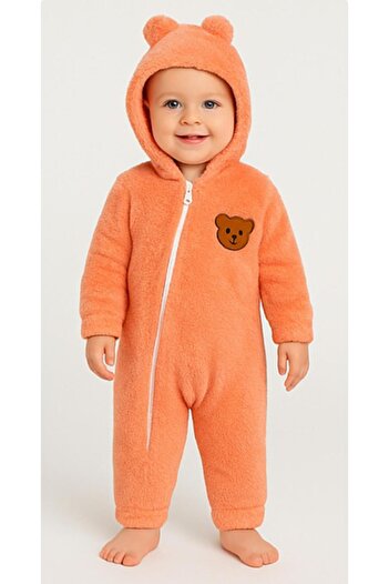 nevrankids Plush Cross-Zipper Teddy Bear Figure Hooded Jumpsuit