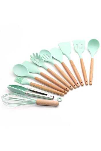 GENERAL Set 12 kitchen utensils made of heat-resistant silicone and wood handle
