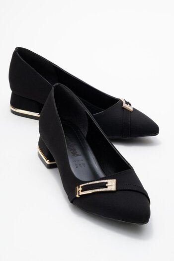 CCWAY AYAKKABI Women's Buckle Heeled Shoes; Black Zra