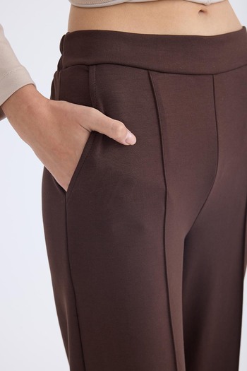 Vitrin Wide-Leg Pants with Stitched Front and Elastic Waistband