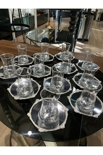 P&ORA PREMIUM KITCHEN PRODUCTS Silver Color Silver Rose Zamak 12 Person Tea Set