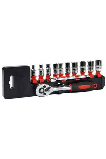 SPEEDSTORE Set of 12 socket wrenches 10-24mm ratchet adapter 1/4 Cr-V