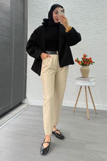 MELEK ARAZ Premium Carrot Cut Leather Pants – Cream