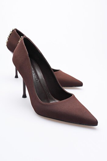 Mubiano Lunara Women's Brown Nubuck Pointed Toe High Thin Heeled Stiletto Shoes with Gold Accessories (9.5 cm