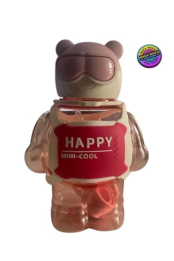 ww waka waka kids store Happy Mini-Cool Teddy Bear Shaped Children's Water Bottle 500 ml Colorful Transparent Water Bottle with Strap