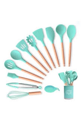 OEM Set 13 cooking utensils from silicone, bamboo handle