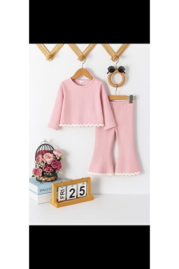 renkli diyar Girls' Seasonal Top and Bottom Set with Water Stone Detail, Spanish Style Pants, School, Day Care, Kindergarten, Preschool