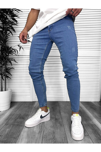 dehaine Blugi barbati slim fit, albstri, model cu zgarieturi, 699