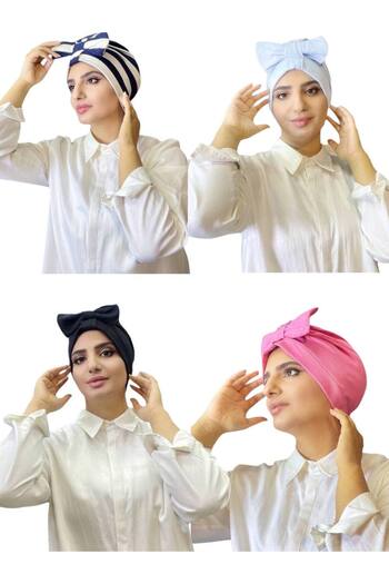 ALDAİR 4 Pieces of Double-Sided Outer Bonnets with Bows (Bows Can Be Removed)