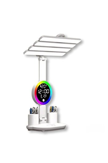 BUGHY'S LED desk lamp, flexible (30-47 cm), with clock, date and temperature display, 2 integrated organizers