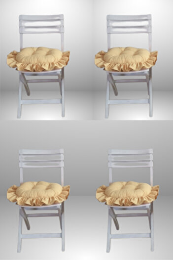MİNDERHAN Fringed Ruffled Oval Chair Cushion 40X40 cm (4 Pieces)