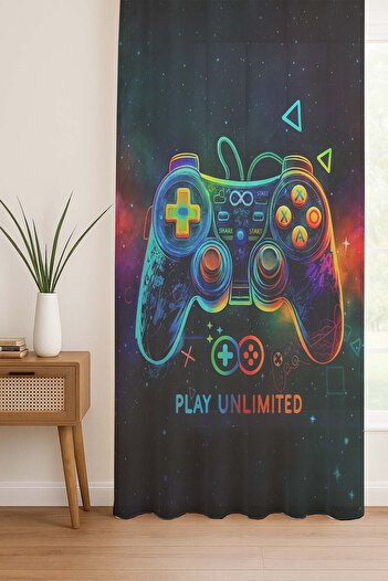 Else Dekor Game Console Joystick Gamer Patterned Digital Print Background Curtain Living Room Kitchen Bedroom 140X260Cm