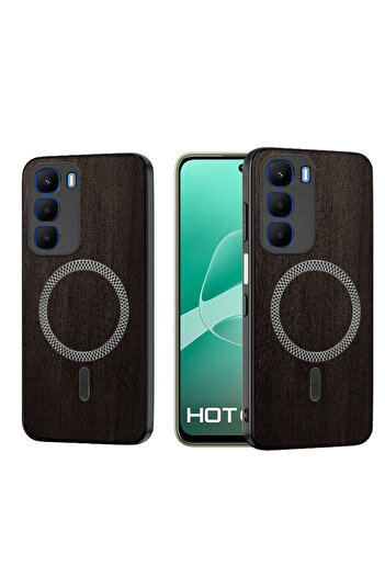 Wtech Infinix Hot 60 5G 2025 Wood Texture Strong Plus Shell Shockproof Magsafe Hard PC Rear Case Cover