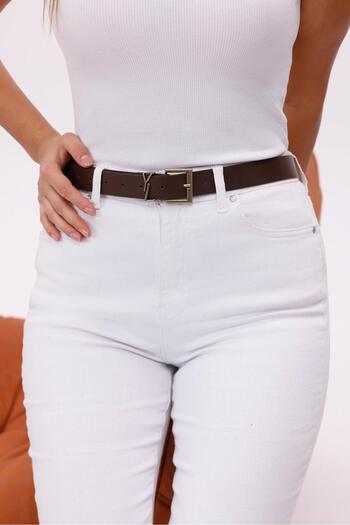 Mynoa Brown/Square Antique Buckle Women's Belt, Jacket Belt, Trouser Belt, Dress Belt.