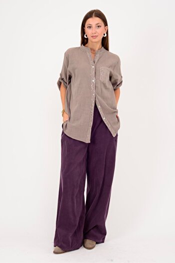 Park Moda 22046 Sequin Embroidered Pocket Detail Shirt