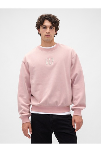 GAP Erkek Pembe Heavyweight Oversized Logo Bisiklet Yaka Sweatshirt