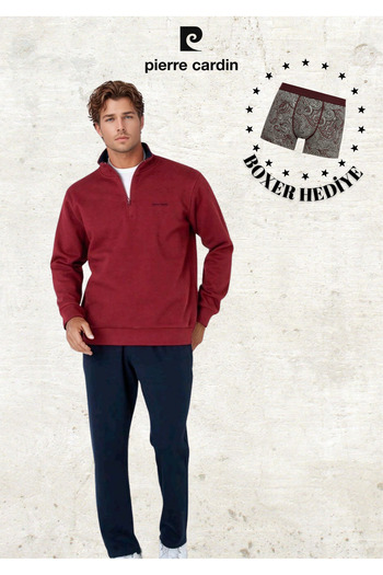 Pierre Cardin Men's Clothing Half Zipper 100% Cotton Tracksuit Set (Modal Boxer Gift)