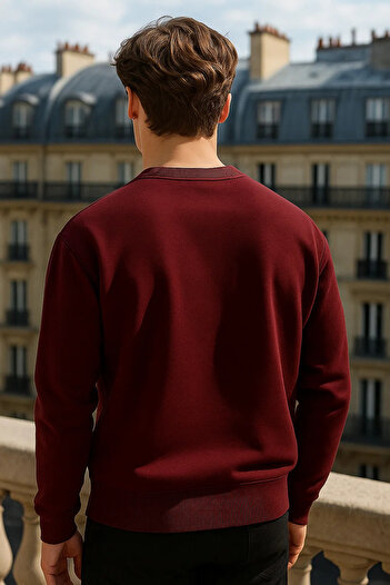 COMBİNE MİCHAİL Men's Crew Neck Oversize Burgundy Sweater