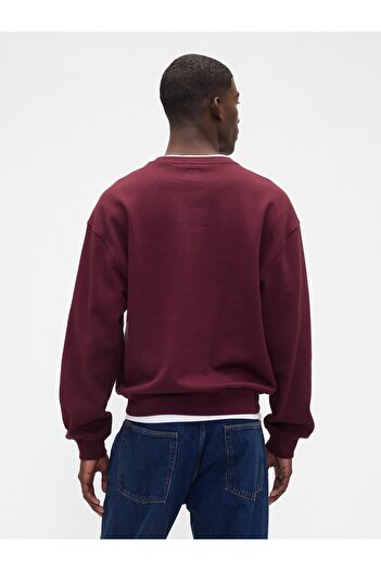 GAP Erkek Bordo Heavyweight Oversized Logo Bisiklet Yaka Sweatshirt