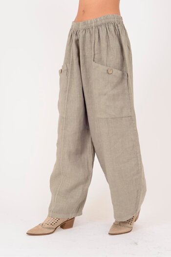 Park Moda 13227 Buttoned Pocket Detailled Elastic Linen Trousers