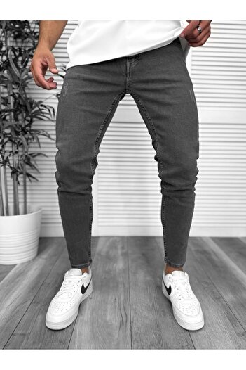 dehaine Blugi barbati slim fit, gri inchis, model cu zgarieturi, 950