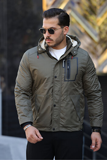 FASİON Men's Fur-Lined Thick Winter Coat with Detachable Hood, Waterproof and Cold-Proof