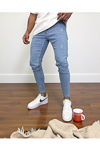 dehaine Blugi barbati slim fit, albstri, model cu zgarieturi, 6991