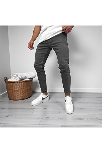 dehaine Blugi barbati slim fit, gri inchis, model cu zgarieturi, 950