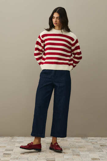 Fahhar Striped Thick Knit Sweater Red