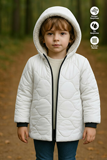 JARMO KİDS Boy's Waterproof and Windproof Fur Lined Hooded Coat with Onion Pattern