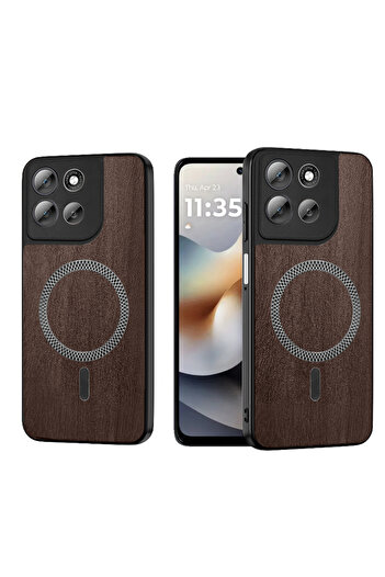 Wtech Motorola Moto G56 5G 2025 Wood Texture Strong Plus Shell Shockproof Magsafe Hard PC Rear Case Cover