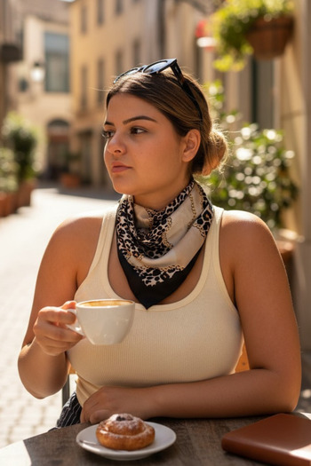 Trend aksesuar Satin Fabric Modern Patterned Scarf 47X47Cm