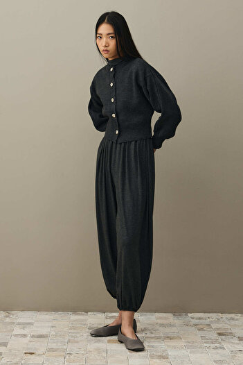 Fahhar Gold Buttoned Knitwear Cardigan Anthracite