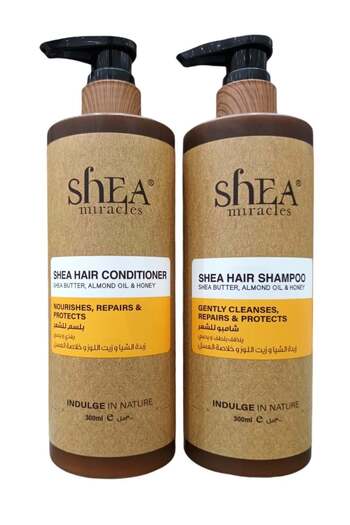 Shea Miracles Shampoo 300ml and conditioner 300ml for hair with shea butter, almond oil and honey extract, suitable for damaged and very dry hair