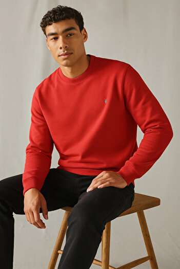 COMBİNE MİCHAİL Men's Winter Thick Basic Loose Red Sweater