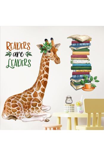 Al Raied ARS Giraffe Reading Corner Baby Boys Girls Wall Decals Stickers, Readers are Leaders Woodland Animal