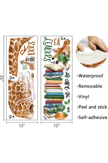 Al Raied ARS Giraffe Reading Corner Baby Boys Girls Wall Decals Stickers, Readers are Leaders Woodland Animal