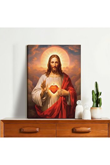 Al Raied ARS® Framed Sacred Heart of Jesus Picture Wall Art Divine Mercy Picture Canvas Wall Decor Christ Je