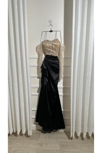 EVENTTANA Beige embroidered taffeta dress with an eventana bodice