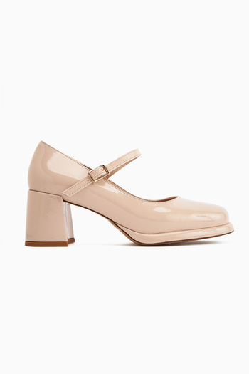 Limoya Junis Beige Patent Leather Women's Platform Heeled Shoes