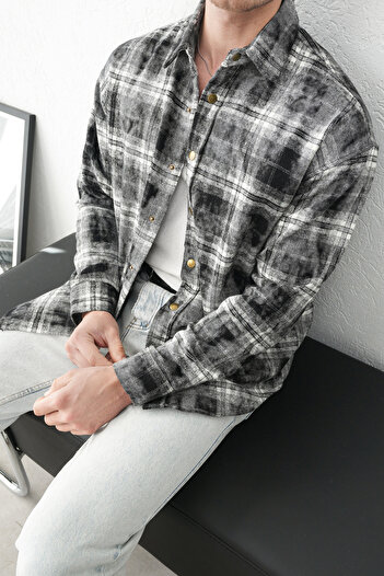 İLKCET MODA Plaid Patterned Oversize Snap Detail Lumberjack Shirt