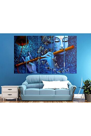 Al Raied ARS® Wood Canvas Radha Krishna with Bansuri Framed Painting Multicolour Religious 50 x 30 inch