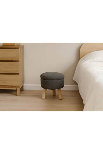 SERSIMO Round stool with wooden legs, textile upholstery, 30x28 cm, gray