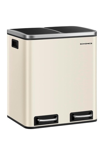 SONGMICS Double waste bin 41x32x47 cm, 2x15L, separate pedals, soft-close , beige and black