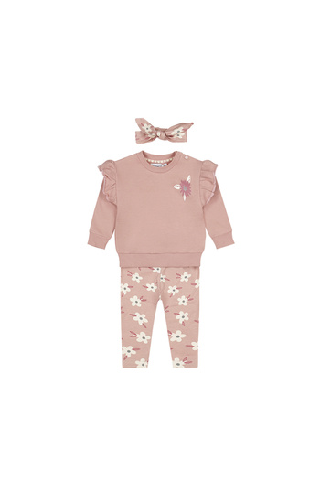 Dirkje Girls' Cotton Sweater, Pants, and Hairband Set - Soft Pink | Roses
