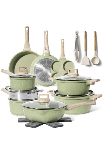 Just Perfecto Pot Set - 21 Pieces - Cooking Set With Silicone Lid - Olive - Easy Cook