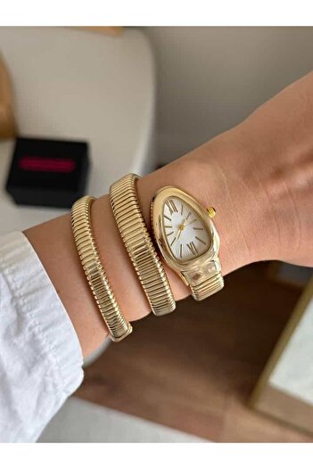 RoseandRoses Snake Spiral Model New Season Women's Wristwatch Gold (White Dial)