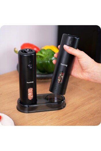 Huslog Set of 2 Electric Spice Grinders for Salt, Pepper, Chili, Aromatic Herbs – USB-C Rechargeable with