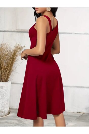 Wear Up Women's One Shoulder Stripe Detail Sleeveless Side Button Detail Janjan Crepe Dress
